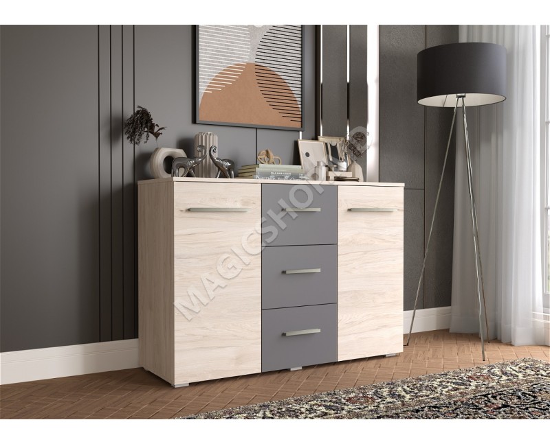 Comoda Bari 2D3S Hykory Rockford Deschis/Grafit Gri